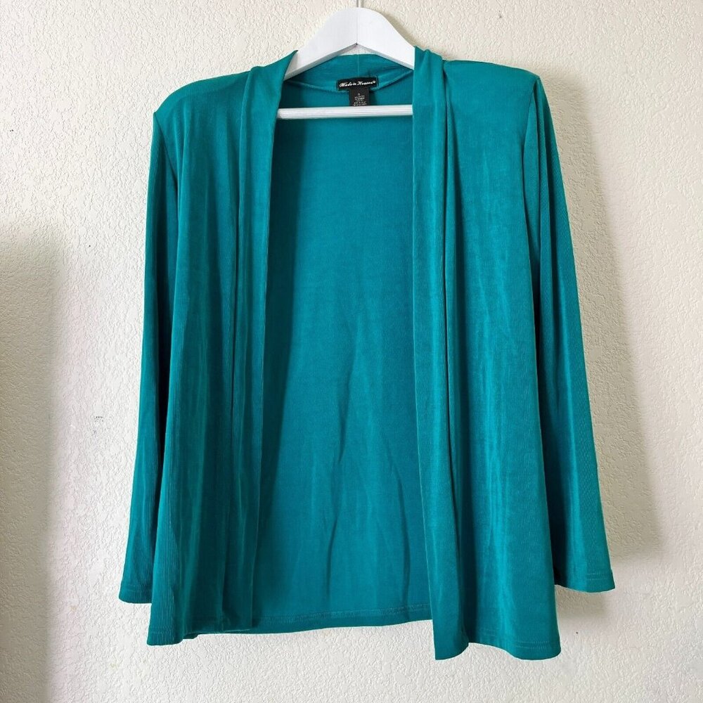 Made In Heaven Women's Open Front Raglan Long Sleeve Casual Cardigan Green Small
